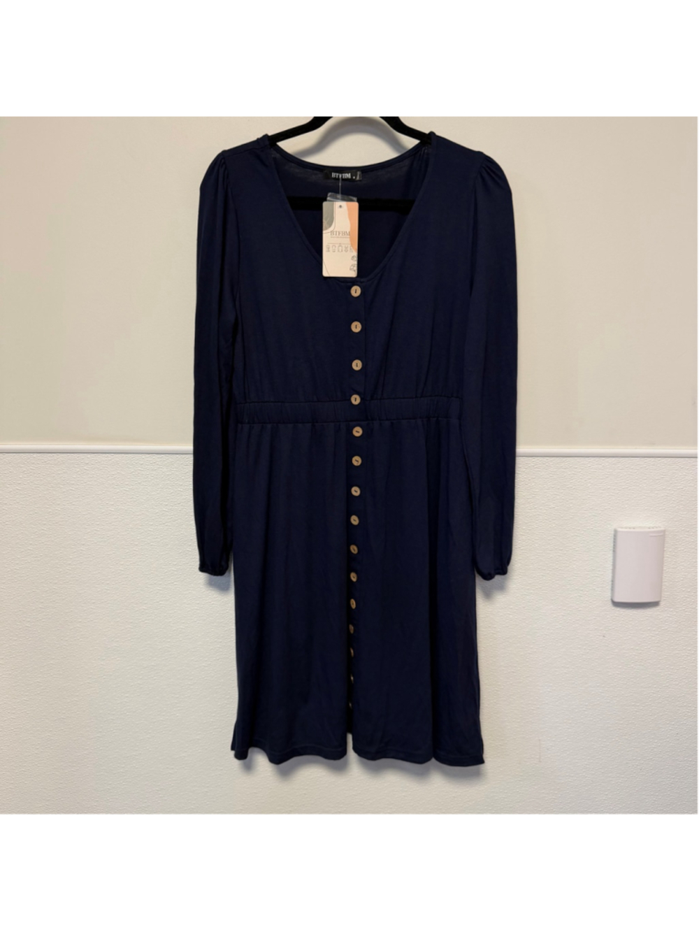 Women's BTFBM Long Sleeve Button-Down Dress Navy Size M New NWT